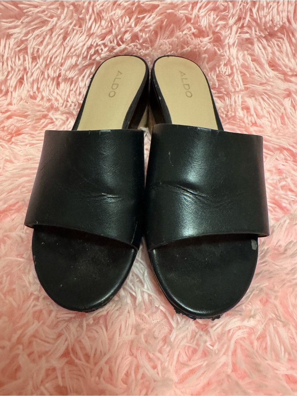 Aldo Black Slide Mules with Wide Strap